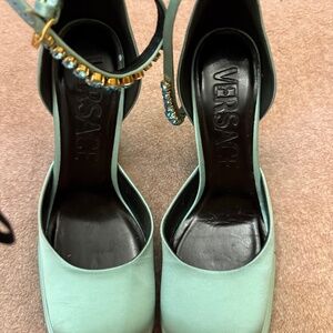 VERSACE Satin Crystal Embellishments D'Orsay Pumps